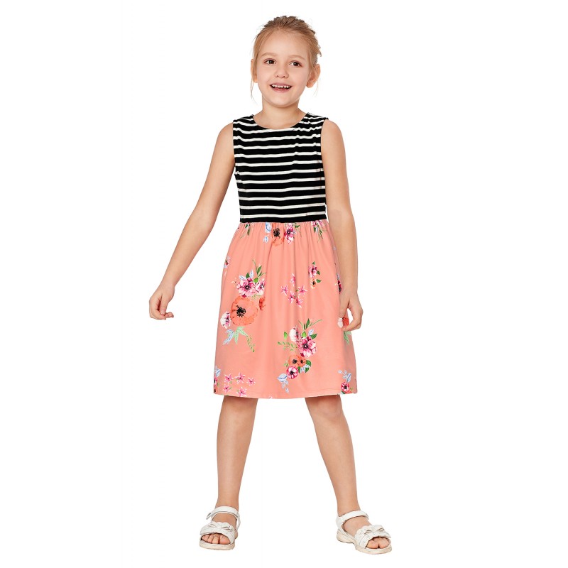 Pink Toddlers Floral and Striped Tank Dress Pink Toddlers Floral and Striped Tank Dress