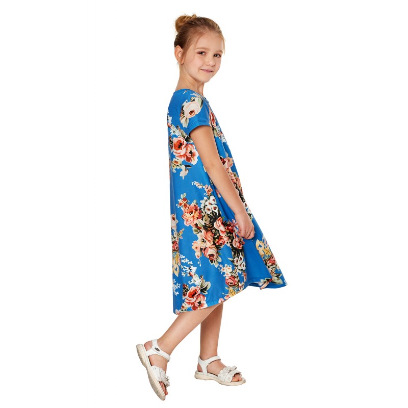 Blue Short Sleeve Floral Print Toddler Dress Blue Short Sleeve Floral Print Toddler Dress