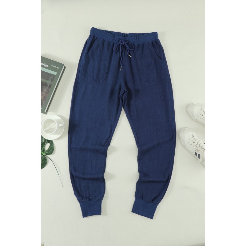 Dark Blue Pocketed Drawstring Joggers Dark Blue Pocketed Drawstring Joggers