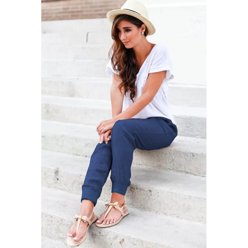 Dark Blue Pocketed Drawstring Joggers Dark Blue Pocketed Drawstring Joggers