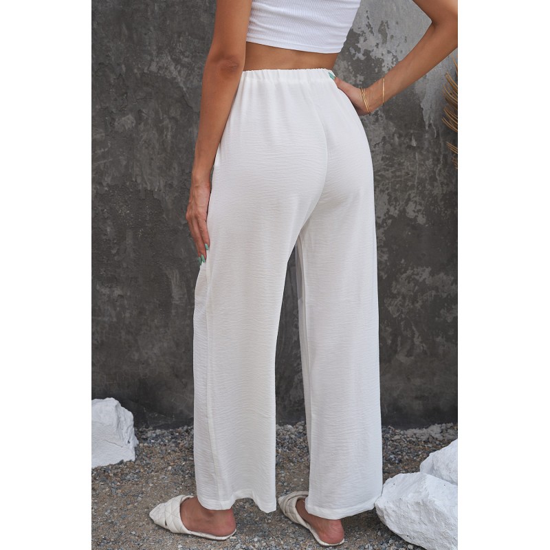 White Elastic Waist Pocketed Wide Leg Pants White Elastic Waist Pocketed Wide Leg Pants