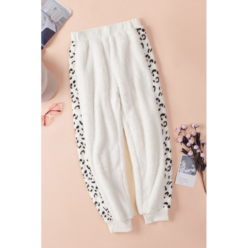Leopard Patchwork Plush Jogger Pants Leopard Patchwork Plush Jogger Pants