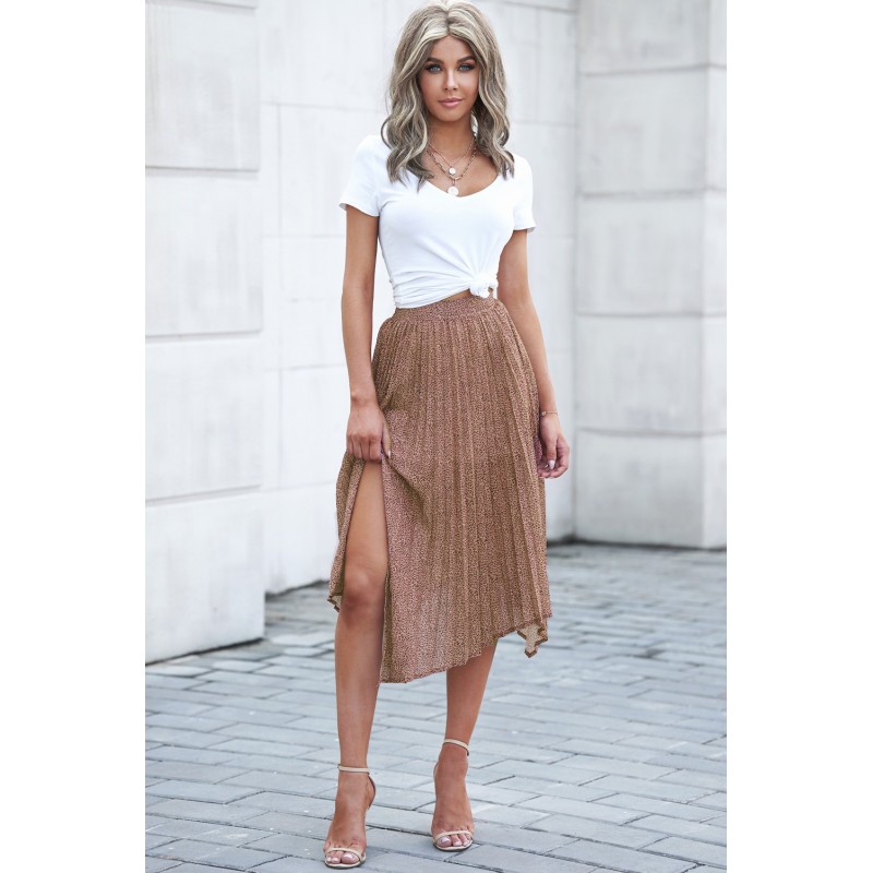 Brown Fashion Print Side Slit Pleated Maxi Skirt Brown Fashion Print Side Slit Pleated Maxi Skirt