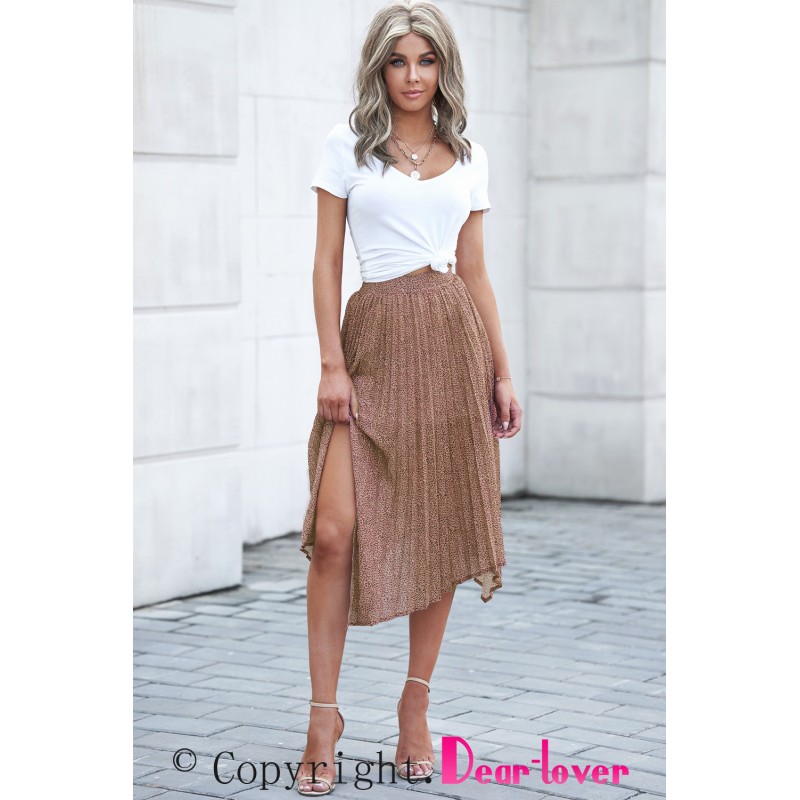 Brown Fashion Print Side Slit Pleated Maxi Skirt Brown Fashion Print Side Slit Pleated Maxi Skirt