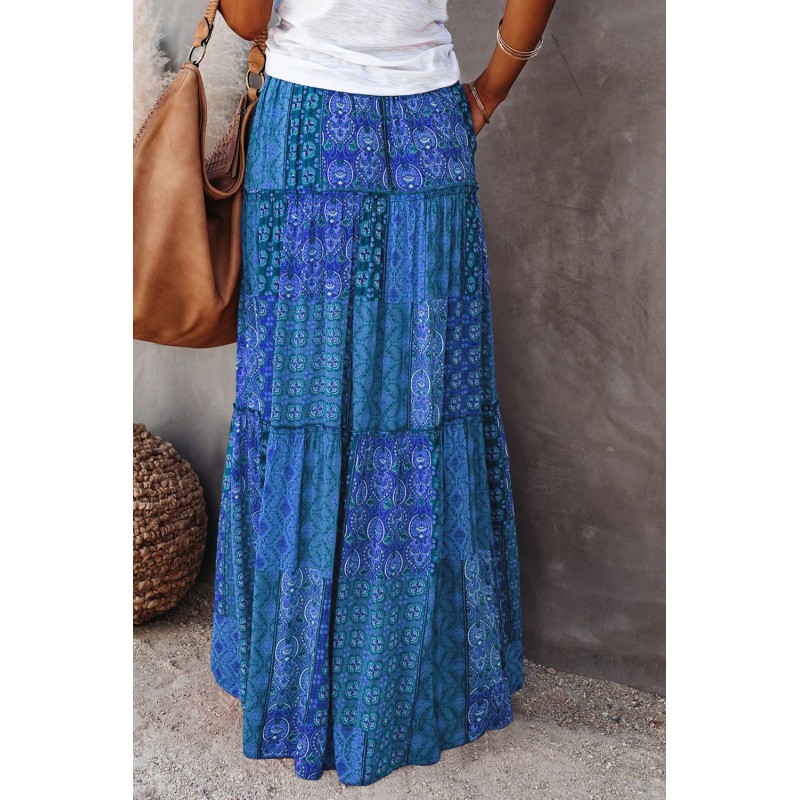 Tiered Paisley Print Pocketed Maxi Skirt Tiered Paisley Print Pocketed Maxi Skirt