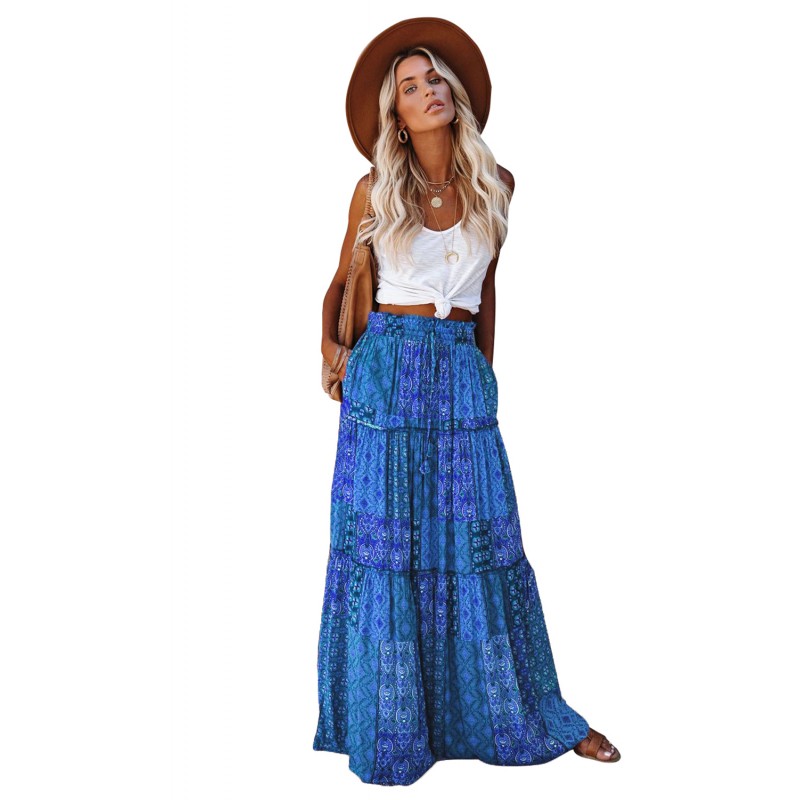 Tiered Paisley Print Pocketed Maxi Skirt Tiered Paisley Print Pocketed Maxi Skirt