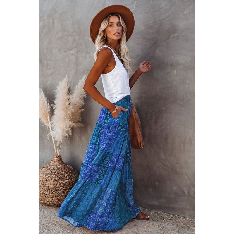 Tiered Paisley Print Pocketed Maxi Skirt Tiered Paisley Print Pocketed Maxi Skirt