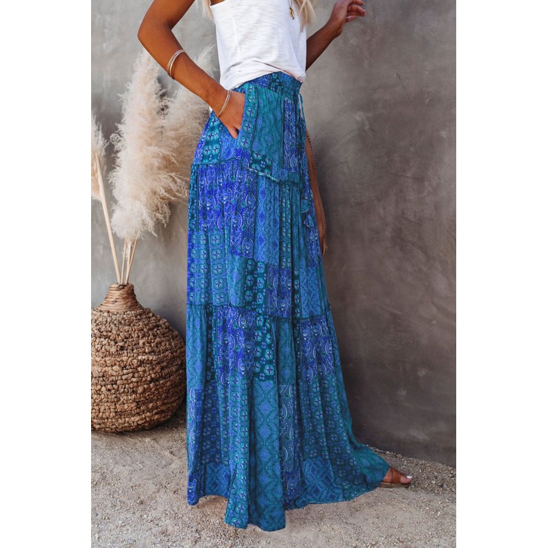 Tiered Paisley Print Pocketed Maxi Skirt Tiered Paisley Print Pocketed Maxi Skirt