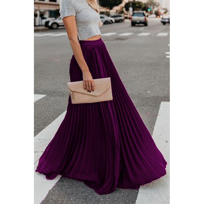 Purple High Waisted Pleated Maxi Skirt Purple High Waisted Pleated Maxi Skirt