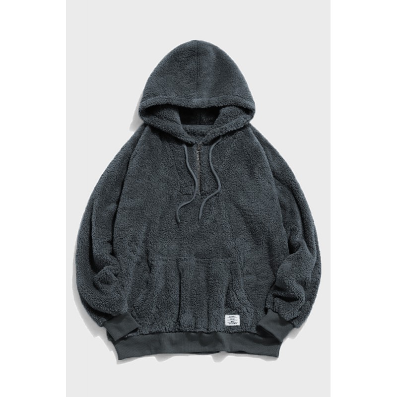 Gray 1/4 Zip Fleece Men's Hoodie with Pocket Gray 1/4 Zip Fleece Men's Hoodie with Pocket