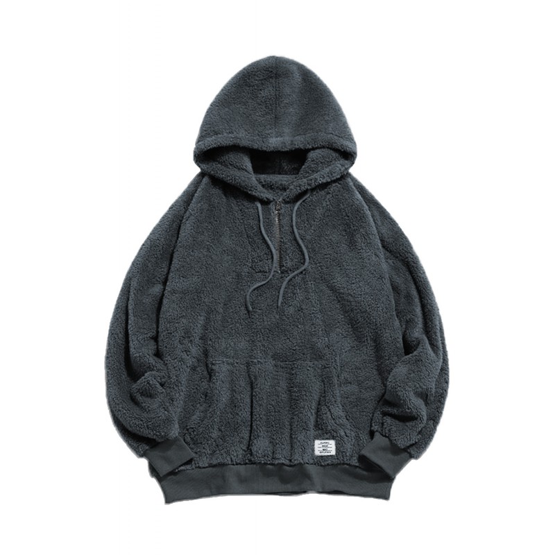 Gray 1/4 Zip Fleece Men's Hoodie with Pocket Gray 1/4 Zip Fleece Men's Hoodie with Pocket