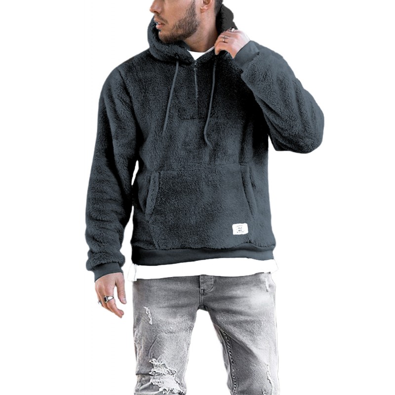 Gray 1/4 Zip Fleece Men's Hoodie with Pocket Gray 1/4 Zip Fleece Men's Hoodie with Pocket