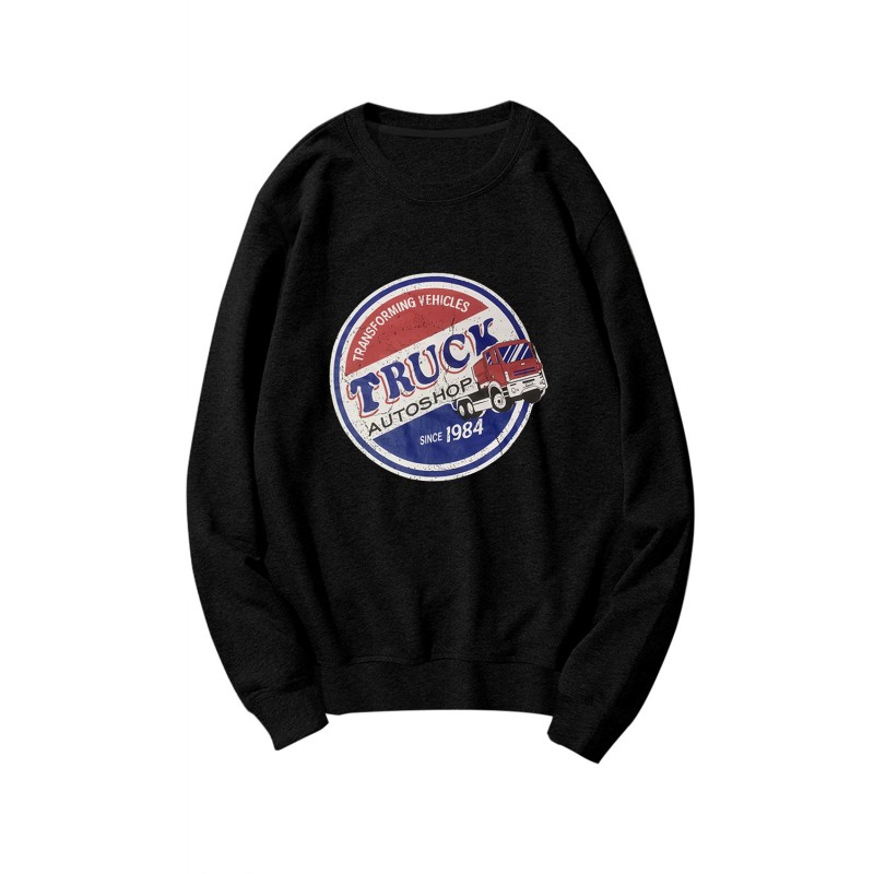 Black Graphic Letter Print Crew Neck Men's Pullover Sweatshirt Black Graphic Letter Print Crew Neck Men's Pullover Sweatshirt