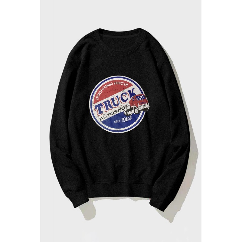 Black Graphic Letter Print Crew Neck Men's Pullover Sweatshirt Black Graphic Letter Print Crew Neck Men's Pullover Sweatshirt