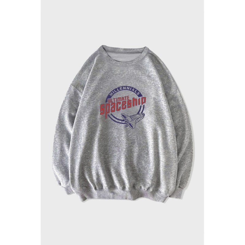 Gray Crew Neck Spaceship Graphic Men's Pullover Sweatshirt Gray Crew Neck Spaceship Graphic Men's Pullover Sweatshirt