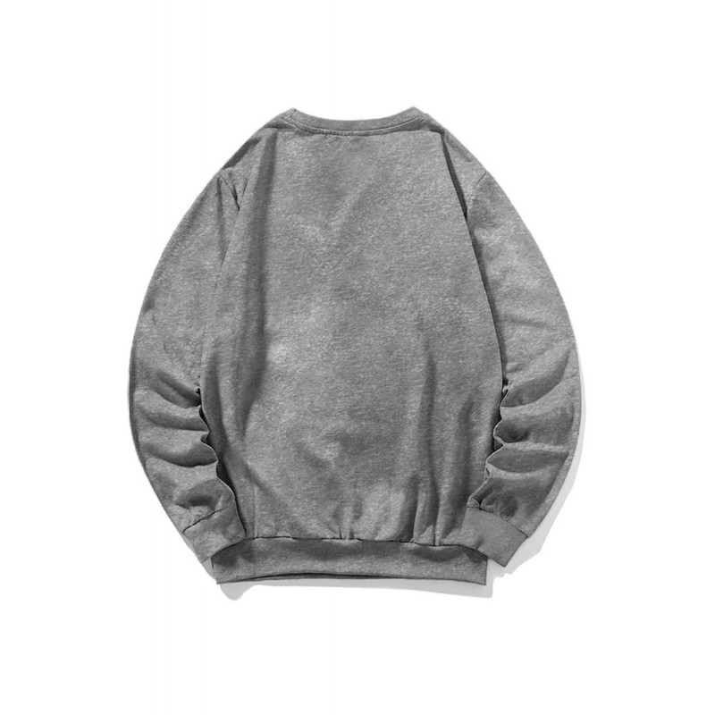 Gray BOSTON Letters Print Crew Neck Men's Pullover Sweatshirt Gray BOSTON Letters Print Crew Neck Men's Pullover Sweatshirt