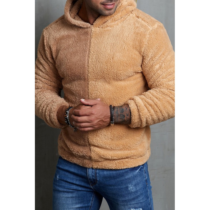 Brown Colorblock Fleece Men's Hoodie