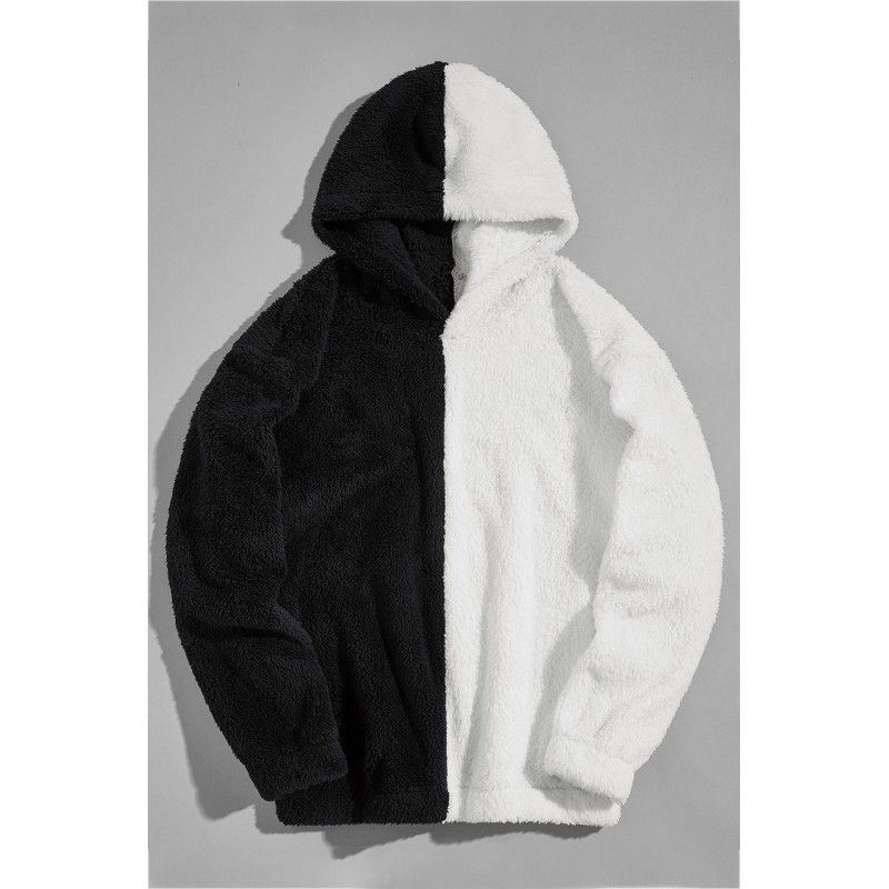 Black Colorblock Fleece Men's Hoodie