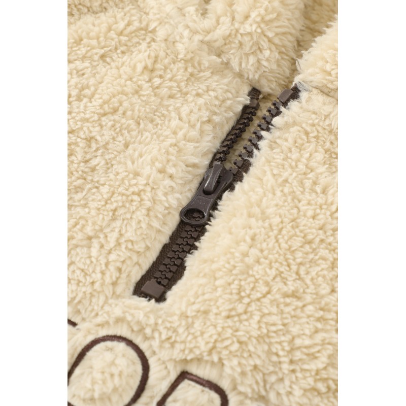 Apricot Letter Embroidered Quarter Zip Men's Sherpa Hoodie Apricot Letter Embroidered Quarter Zip Men's Sherpa Hoodie