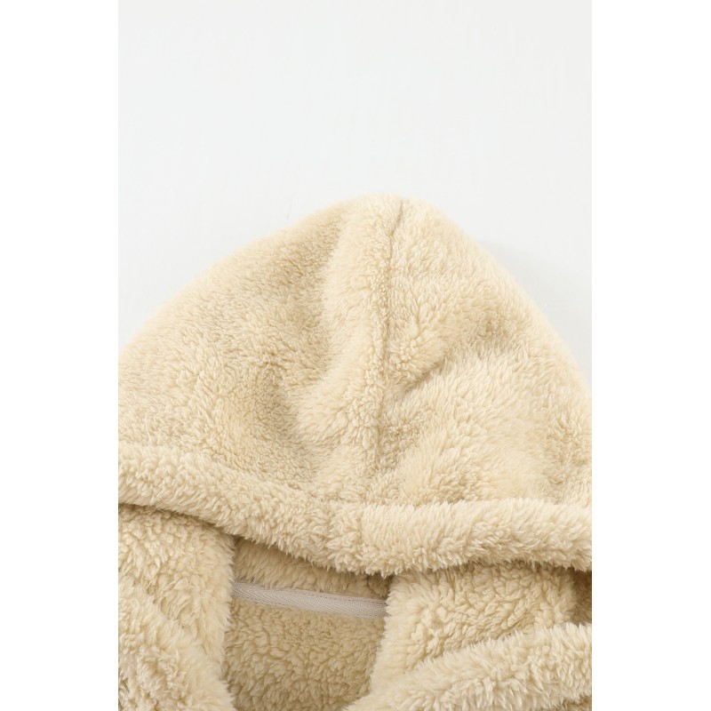 Apricot Letter Embroidered Quarter Zip Men's Sherpa Hoodie Apricot Letter Embroidered Quarter Zip Men's Sherpa Hoodie