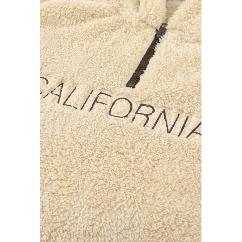 Apricot Letter Embroidered Quarter Zip Men's Sherpa Hoodie Apricot Letter Embroidered Quarter Zip Men's Sherpa Hoodie