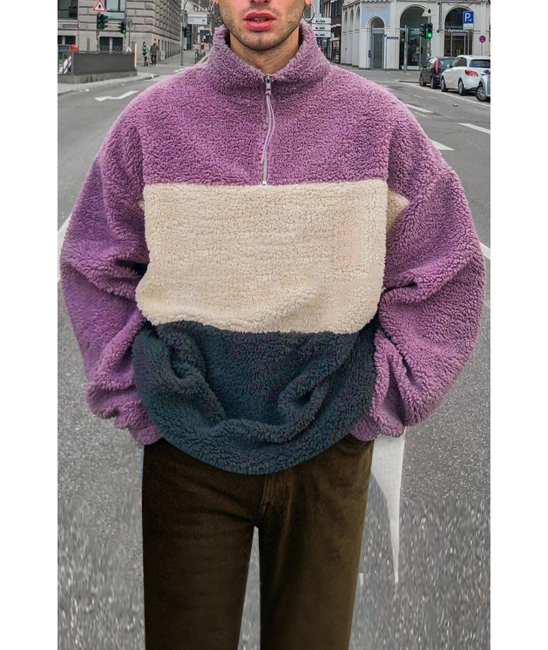 Men's Color Block Plush Quarter Zip Sweatshirt