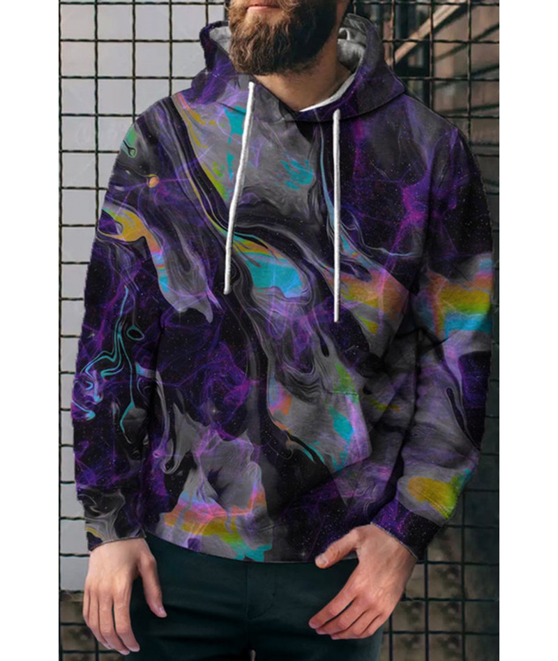 Multicolor Abstract Print Pocket Men's Pullover Hoodie