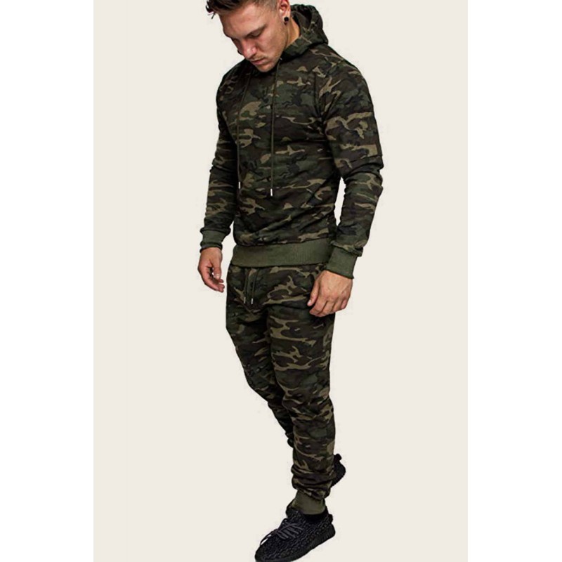 Men Camouflage Print & Drawstring Hoodie Tracksuit Men Camouflage Print & Drawstring Hoodie Tracksuit