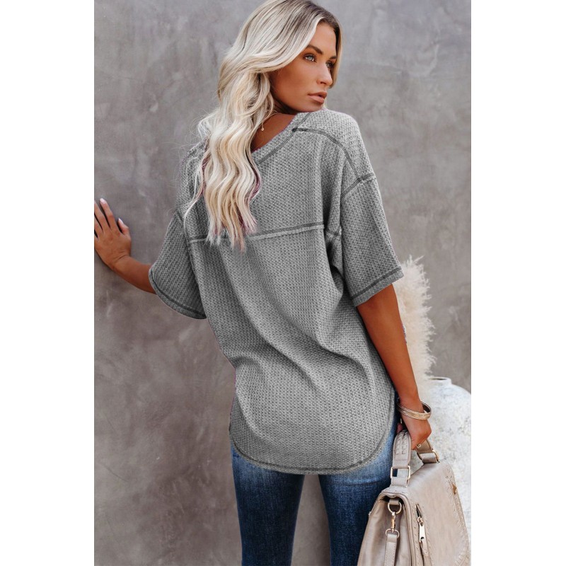 Gray V-Neck Thermal Knit Top Gray V-Neck Thermal Knit Top