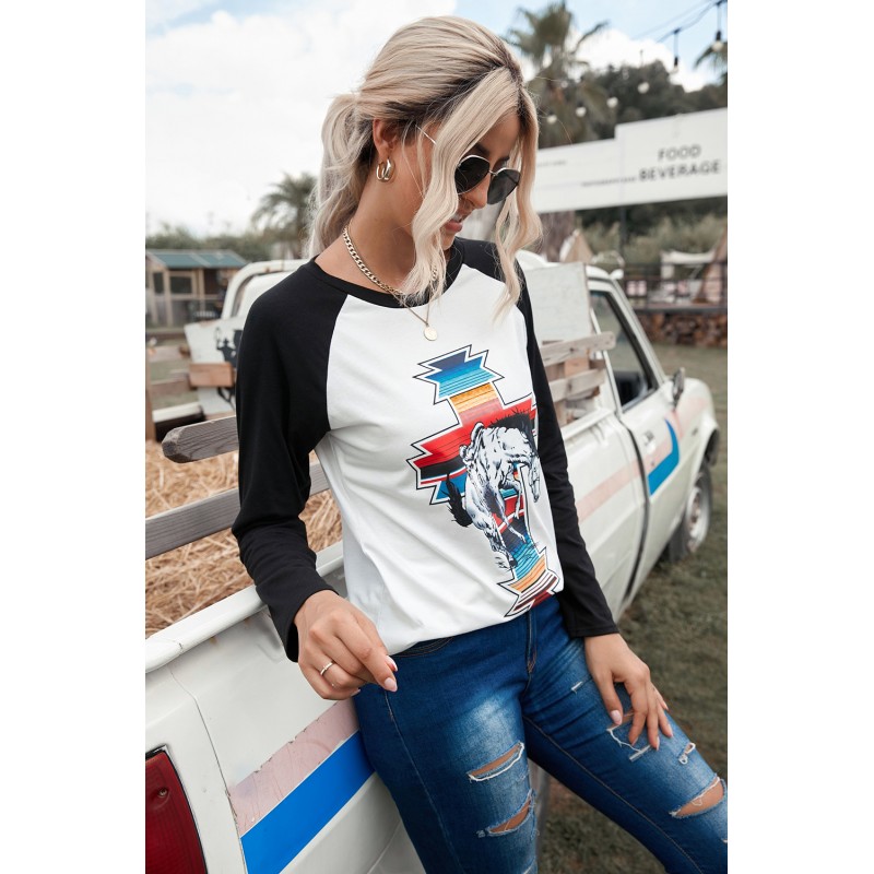 Serape War Paint Graphic Raglan Sleeve Top Serape War Paint Graphic Raglan Sleeve Top