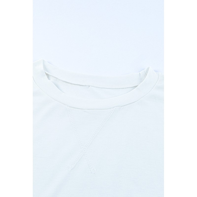 White Round Neck Short Sleeve Solid Color Tee