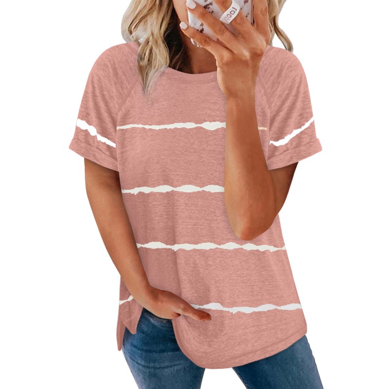Pink Stripe Print Loose T-shirt Pink Stripe Print Loose T-shirt