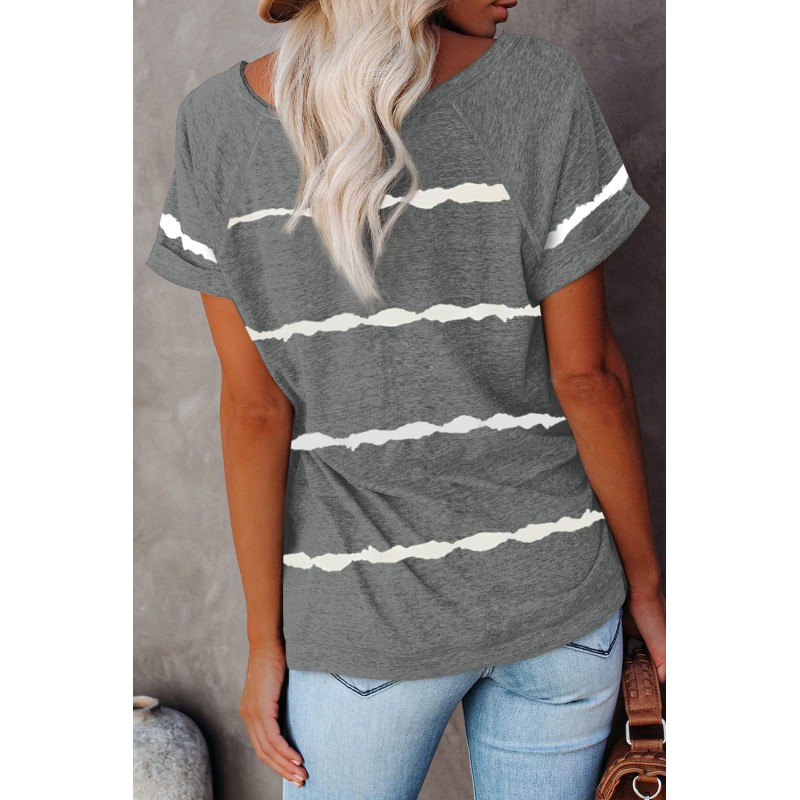 Gray Stripe Print Loose T-shirt Gray Stripe Print Loose T-shirt