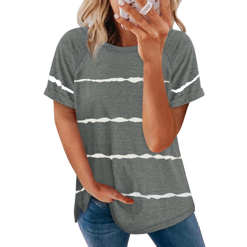Gray Stripe Print Loose T-shirt Gray Stripe Print Loose T-shirt